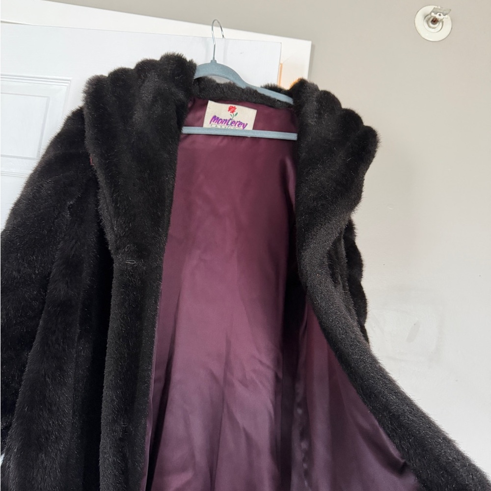 Monterey Fashion Faux Fur Black Coat Vintage Made in USA Size 14 - Picture 8 of 12